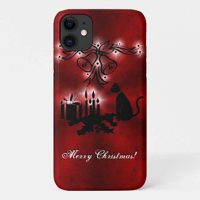 Capa Para iPhone 11 Artdeco de Natal com Gato Negro (Verso)