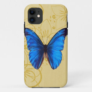 Capa Para iPhone 11 Arte azul bonita do vintage da borboleta