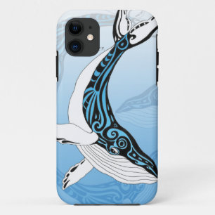 Capa Para iPhone 11 Arte azul tribal da baleia de Humpback
