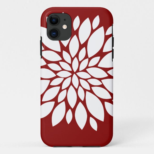 Capa Para iPhone 11 Arte bonito da pétala da flor branca no vermelho (Verso)