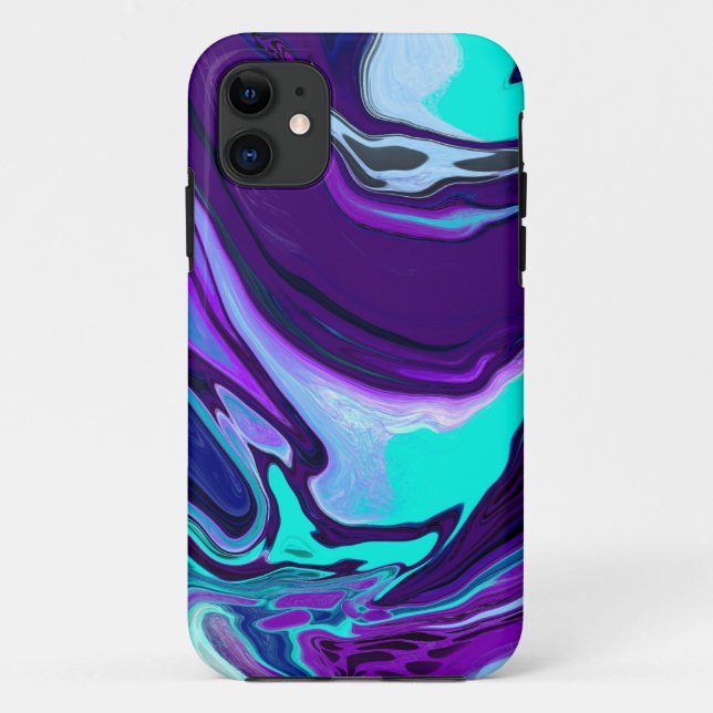 Capa Para iPhone 11 Arte de Abstrato de Fluidos Roxos e Teais (Verso)