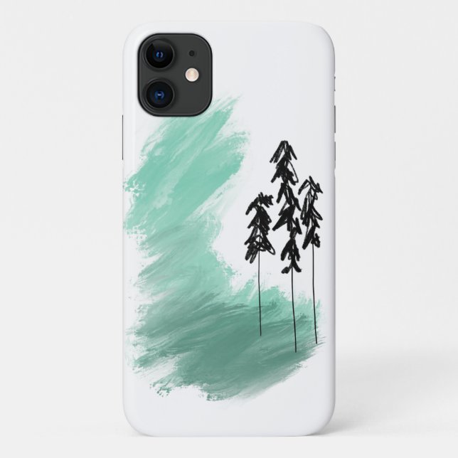 Capa Para iPhone 11 arte de árvore verde escandinava simples menta mod (Verso)