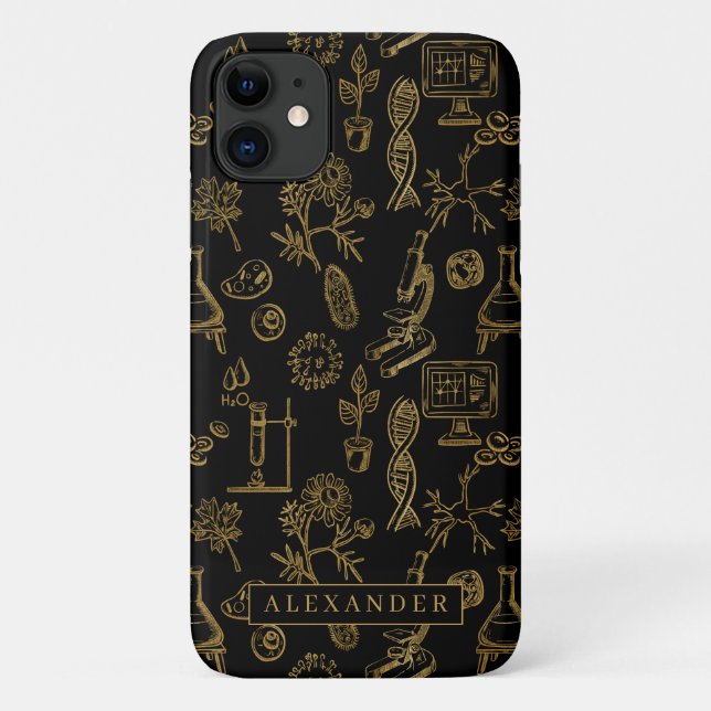 Capa Para iPhone 11 Arte de Biologia da Ciência Monograma de Padrão Do (Verso)