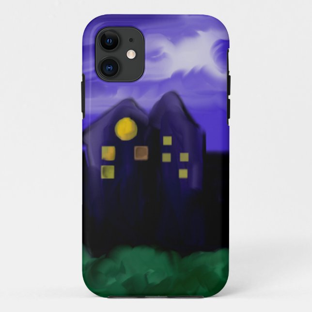Capa Para iPhone 11 Arte de canvas do arranha-céu noturno (Verso)