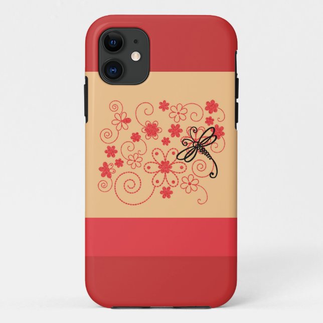 Capa Para iPhone 11 Arte de Libélula Floral (Verso)