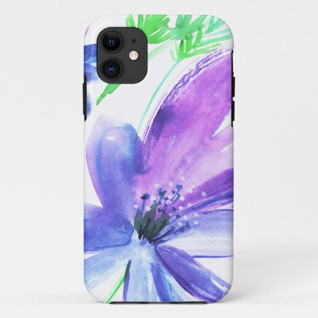 Capa Para iPhone 11 Arte de pintura a aquarela de flor azul (Verso)