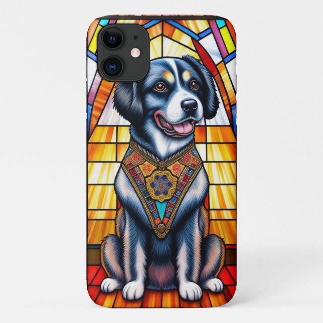 Capa Para iPhone 11 Arte de Vidro Pintado com Retrato de Cachorro (Verso)