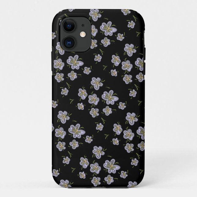 Capa Para iPhone 11 Arte Desenhada para Computadores Florais Roxos (Verso)