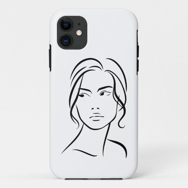 Capa Para iPhone 11 Arte Desenho de Linha de Rosto de Mulher Abstrata  (Verso)