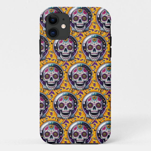 Capa Para iPhone 11 Arte do Crânio do Açúcar - Astronauta do Crânio do (Verso)