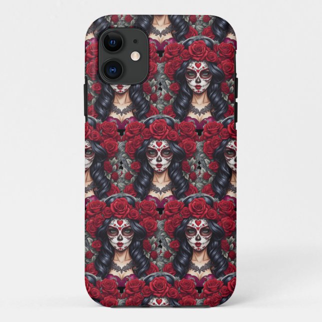 Capa Para iPhone 11 Arte do Crânio do Açúcar - Canvas cultural (Verso)