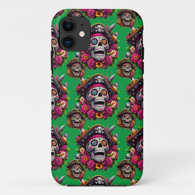 Capa Para iPhone 11 Arte do Crânio do Açúcar - Caveira Pirata Jolly (V (Verso)