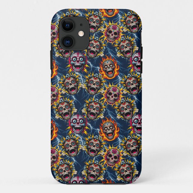 Capa Para iPhone 11 Arte do Crânio do Açúcar - Dia dos Relâmpagos Mort (Verso)