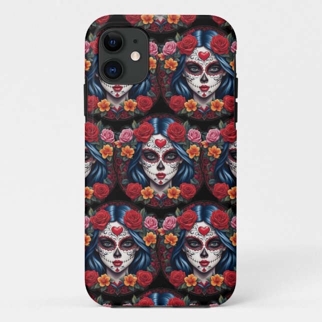 Capa Para iPhone 11 Arte do Crânio do Açúcar - Pós-vida Artística (Verso)