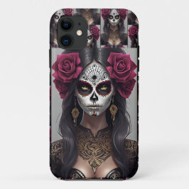 Capa Para iPhone 11 Arte do Crânio do Açúcar - Rosas e Revelação