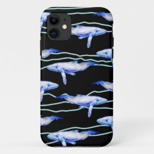 Capa Para iPhone 11 Arte em Aquarela de Baleias Grandes