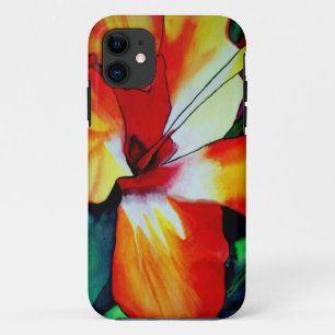 Capa Para iPhone 11 Arte em aquarela de flor tropical Hibisco laranja