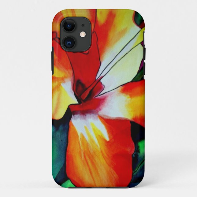 Capa Para iPhone 11 Arte em aquarela de flor tropical Hibisco laranja (Verso)