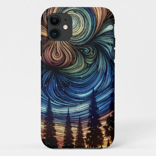 Capa Para iPhone 11 Arte Etéreo Místico com Árvores e Céu Noturno