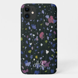 Capa Para iPhone 11 Arte Floral Abstrata Colorida Monograma do Seu Nom
