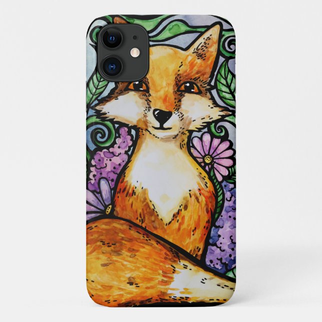 Capa Para iPhone 11 Arte Floral da Natureza com Raposa Vermelha (Verso)