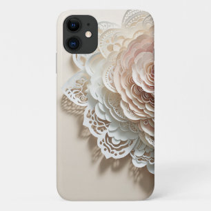 Capa Para iPhone 11 Arte Floral de Corte de Papel 3D de Luxo - Rosa &