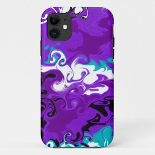 Capa Para iPhone 11 Arte Fluida de Ondas Roxas Personalizadas
