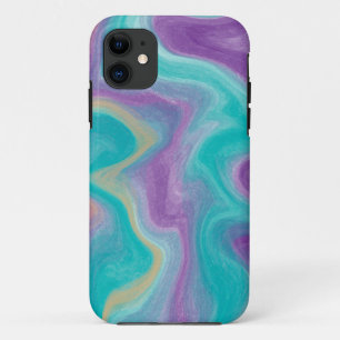 Capa Para iPhone 11 Arte Fluida Roxa, Azul e Teal
