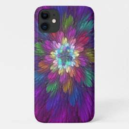 Capa Para iPhone 11 Arte Fractal Abstrata de Flor Psicodélica Colorida