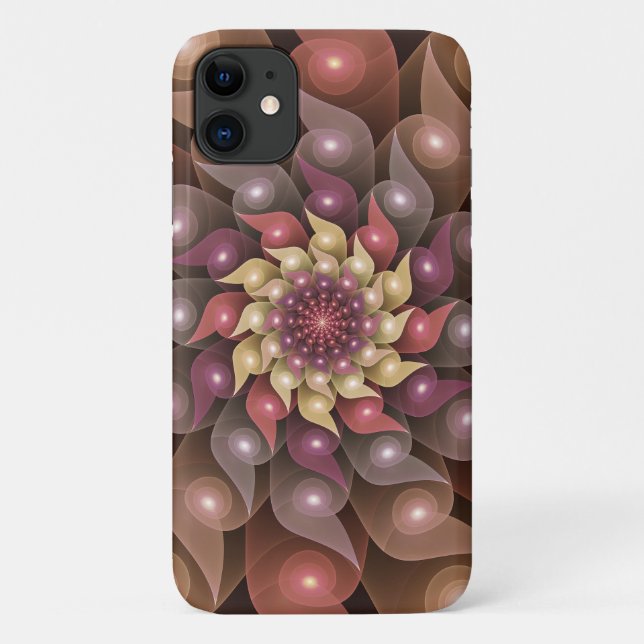 Capa Para iPhone 11 Arte fractal abstrata moderna surreal flor brilhan (Verso)