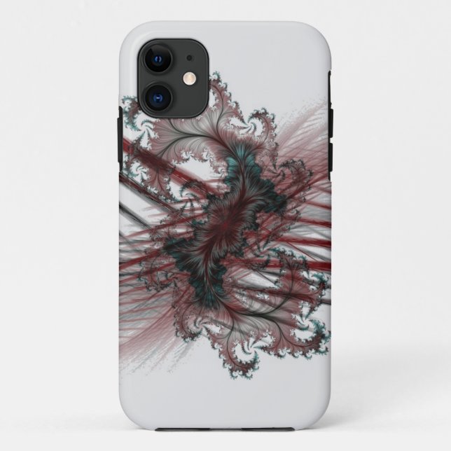 Capa Para iPhone 11 arte fractal abstrata preta e vermelha (Verso)