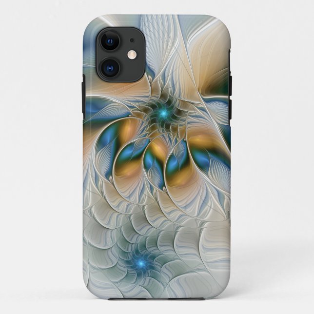 Capa Para iPhone 11 Arte Fractal, Abstrato Fantasia, Com Azul (Verso)