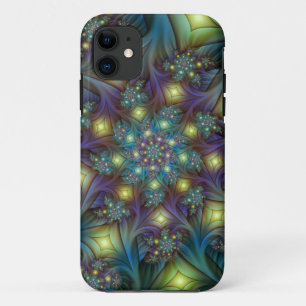 Capa Para iPhone 11 Arte Fractal Roxa Roxa Abstrato brilhante iluminad