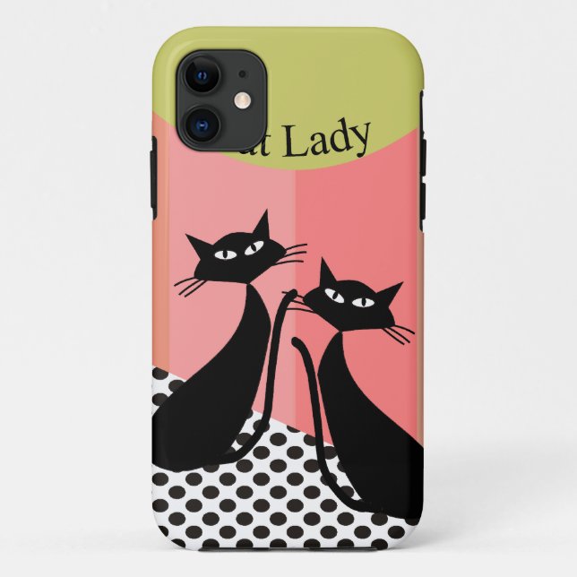 Capa Para iPhone 11 Arte lunática do gato preto (Verso)