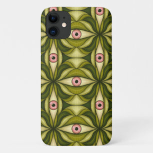 Capa Para iPhone 11 Arte Maximalista Botânica Verde Olho Cor-de-Rosa W