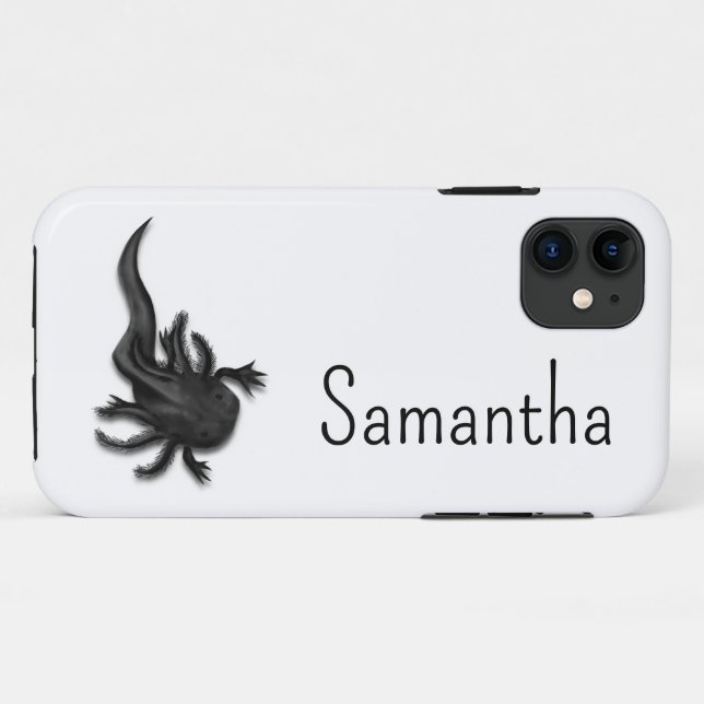 Capa Para iPhone 11 Arte Melanóide Negra Axolotl (Verso (horizontal))
