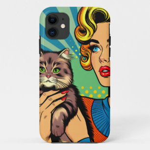 Capa Para iPhone 11 Arte Pop Cartoon Cômico Mulheres e Gato Personaliz