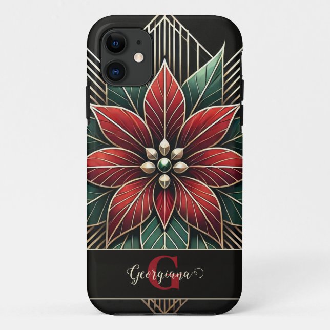 Capa Para iPhone 11 Arte Retro Personalizada Deco Poinsettia (Verso)