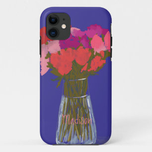 Capa Para iPhone 11 Arty Happy Colorful Flowers In Vase +Custom Name