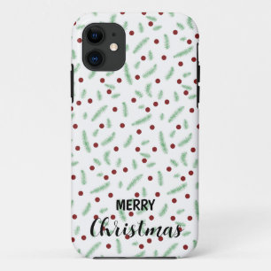 Capa Para iPhone 11 Árvore de Natal de bolinhas branca Padrão verde ve