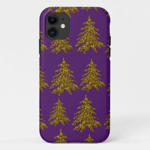 Capa Para iPhone 11 Árvore de Natal Dourada e brilhante sobre fundo ro