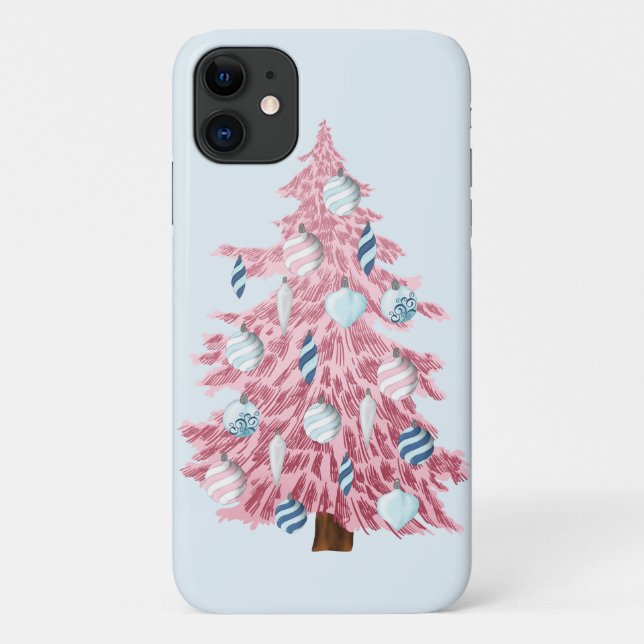 Capa Para iPhone 11 Árvore de Natal Rosa Festiva (Verso)
