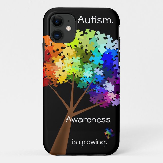 Capa Para iPhone 11 Árvore do quebra-cabeça da consciência do autismo (Verso)