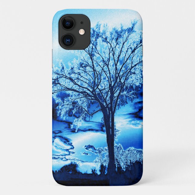 Capa Para iPhone 11 Árvore em gelo azul (Verso)