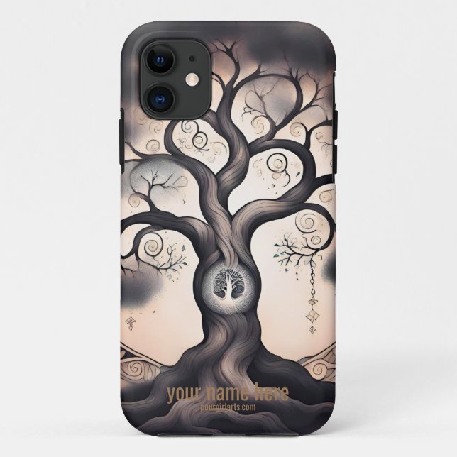 CAPA PARA iPhone 11 ÁRVORE TEMÁTICA DA VIDA SUAVE BRANCHA MONOTONE (Verso)