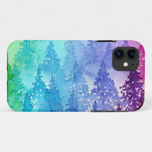 Capa Para iPhone 11 Árvores Coloridas de Aquarelas