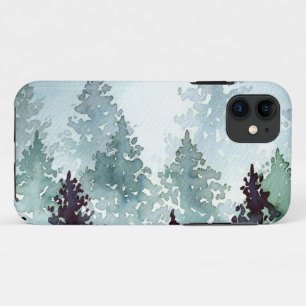 Capa Para iPhone 11 Árvores de Aquarelas de Mistura Cinza