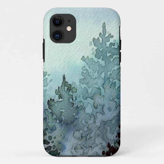 Capa Para iPhone 11 Árvores de Aquarelas de Mistura Cinza (Verso)
