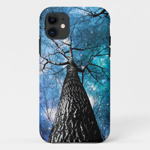 Capa Para iPhone 11 Árvores Invernais Céus da Galáxia Turquesa