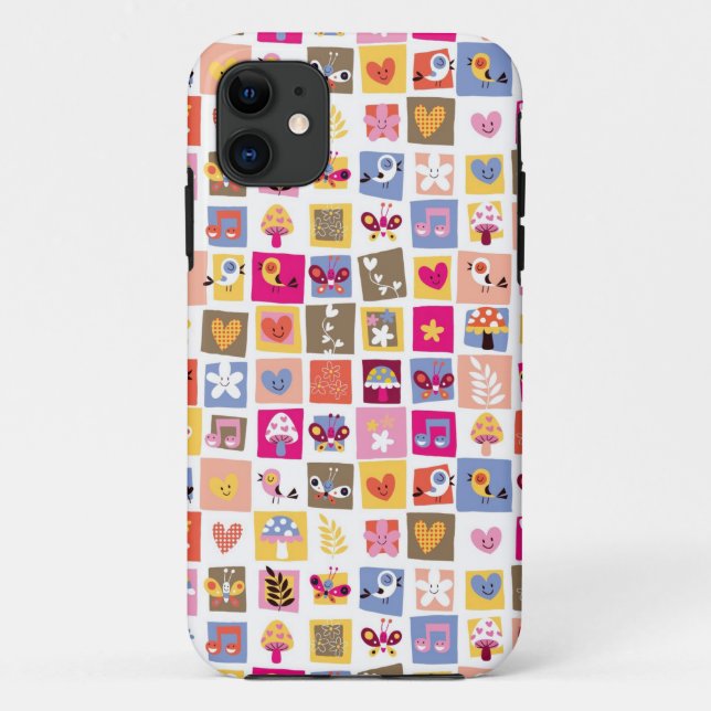 Capa Para iPhone 11 as flores bonitos, pássaros, corações esquadram o (Verso)